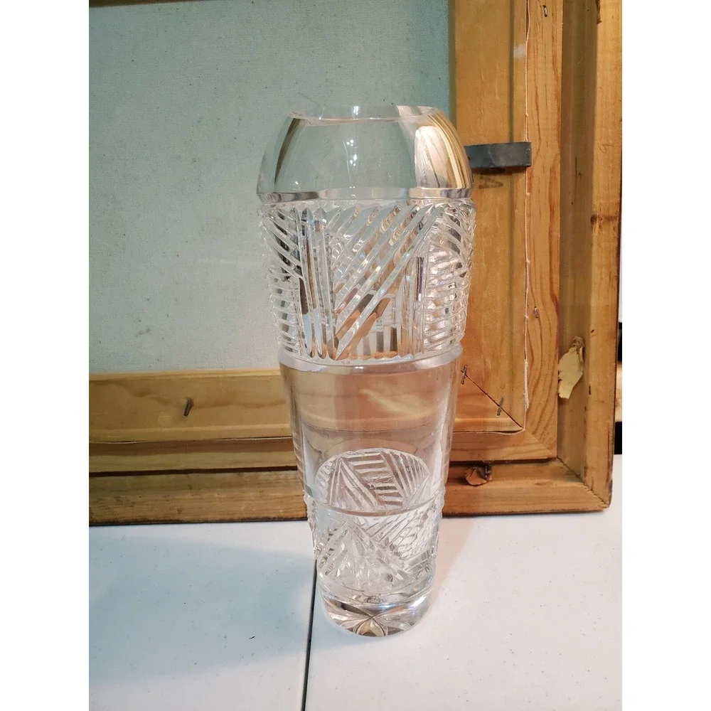 Vase By Villeroy & Boch Lead Crystal Cut Glass Geometric Pattern Heavy 9
